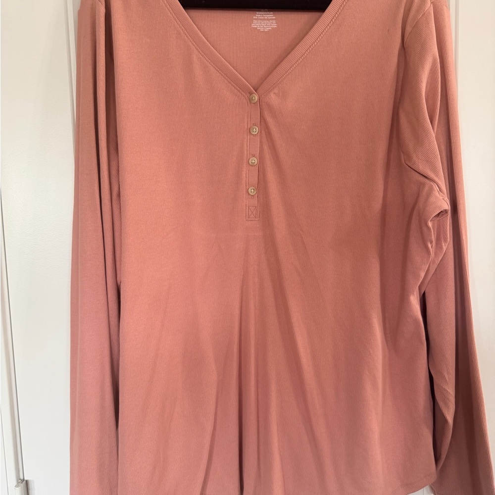 Sonoma Women's Long Sleeve V-Neck Top - Pink